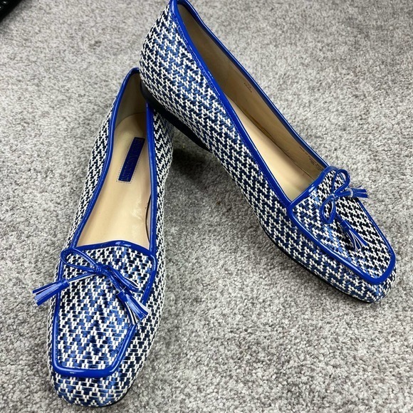 Enzo‎ Angiolini Blue and White Herringbone loafers Size 11S - Picture 2 of 10